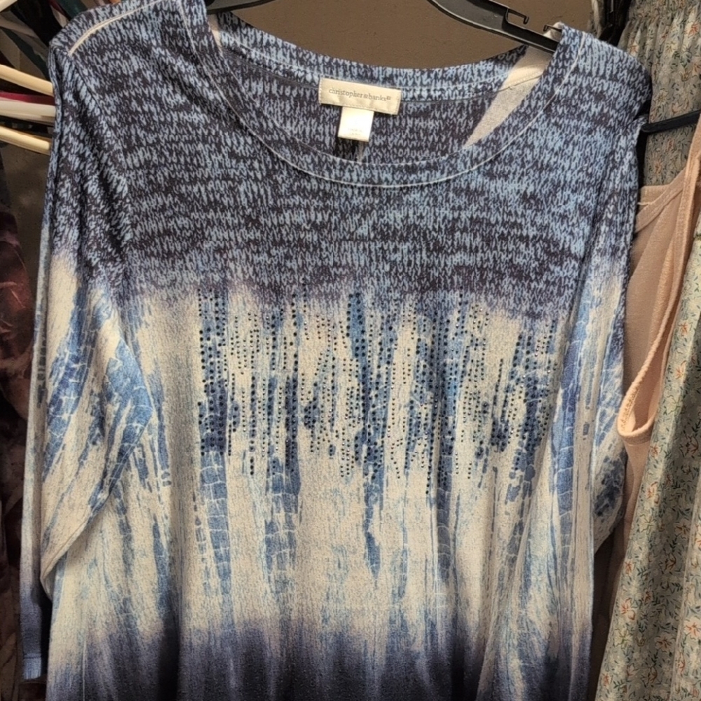 Christopher & Banks Blue Ombre Long Sleeve Top